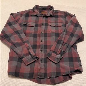 Orvis Red and Gray Plaid Flannel Shirt